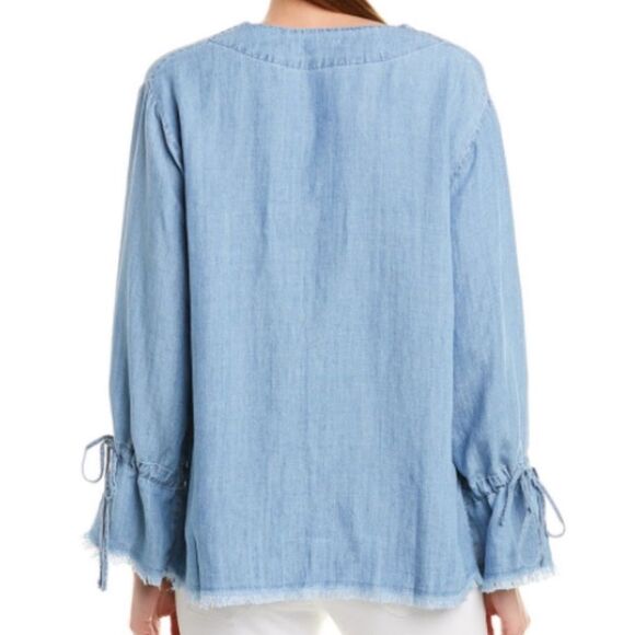 Rails Zimi Linen Blend Denim Blouse with Frayed Hem in Medium Vintage Wash Small - Picture 2 of 12